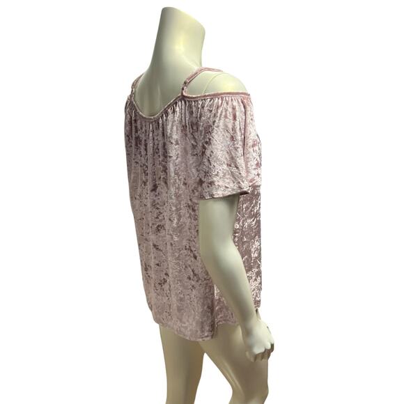 Emi & Joe Blush Pink Crushed Velvet Cold Shoulder Top Size L NWT Romantic Boho - Picture 9 of 12